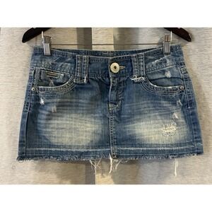 Y2K Aeropostale Denim Mini Micro Skirt junior 5/6 Distressed Raw Hem Low Rise